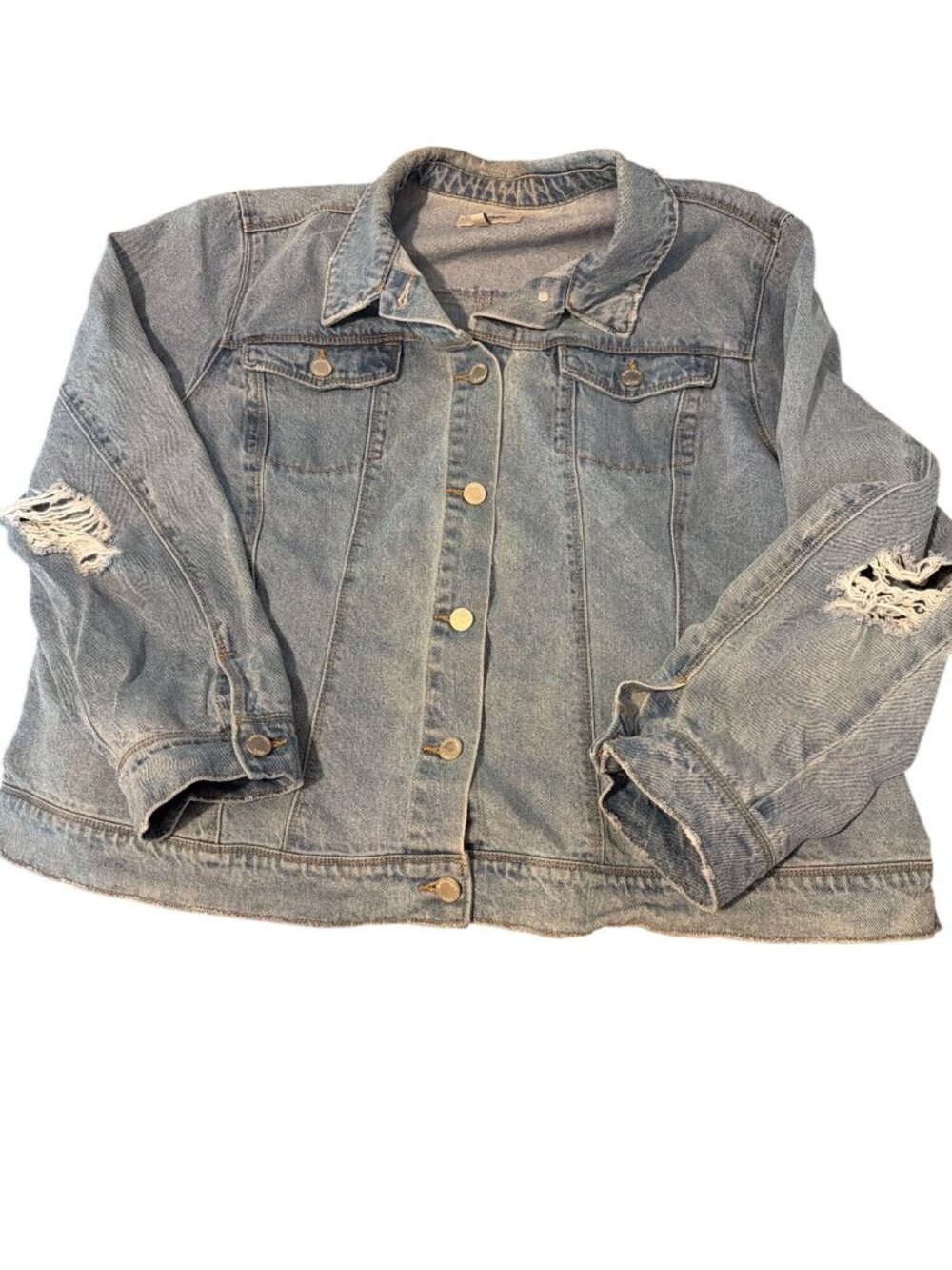 Haute Hippie Tribe Distressed Light Wash Denim Jean Jacket Silver Tone Sz 3X